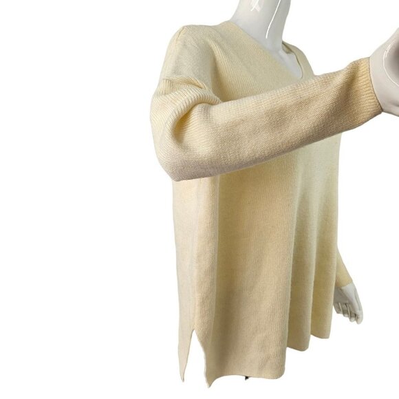 UNIQLO Oversize Sweater Cream V Neck Wool Blend Cable Knit Womens Size Small - Picture 6 of 9